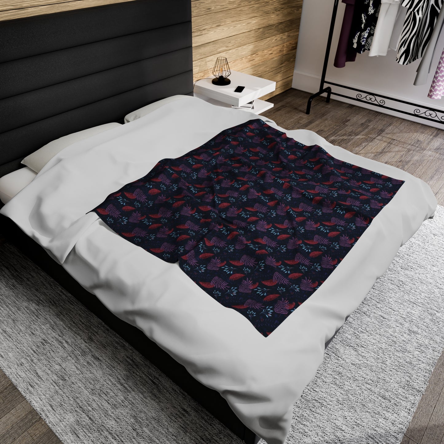 Plush Blanket - Purple, Pink and Blue Botanical Pattern by Anndria