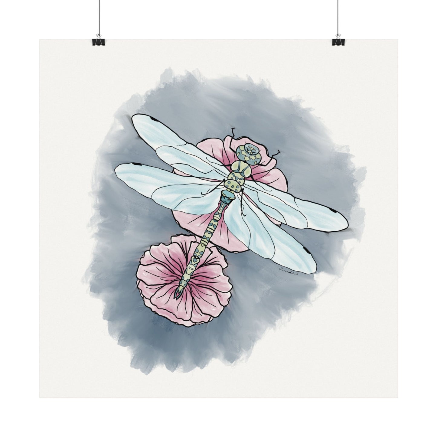 Matte Poster, Dragonfly Art Print, Textured Watercolor Wall Decor, Anndria Illustration, Unique Nature Art, Insect Drawing, Home Office