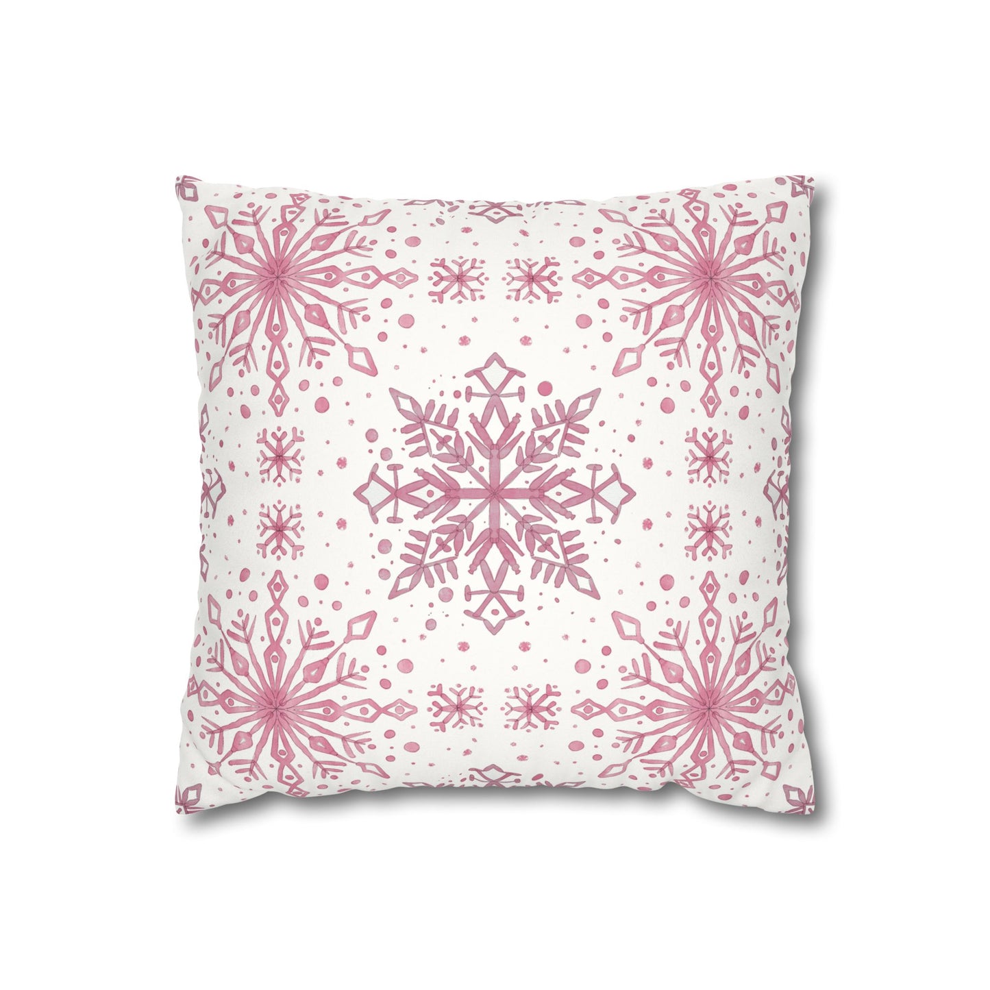 Pillowcase Watercolor Snowflake Design - Pink and White