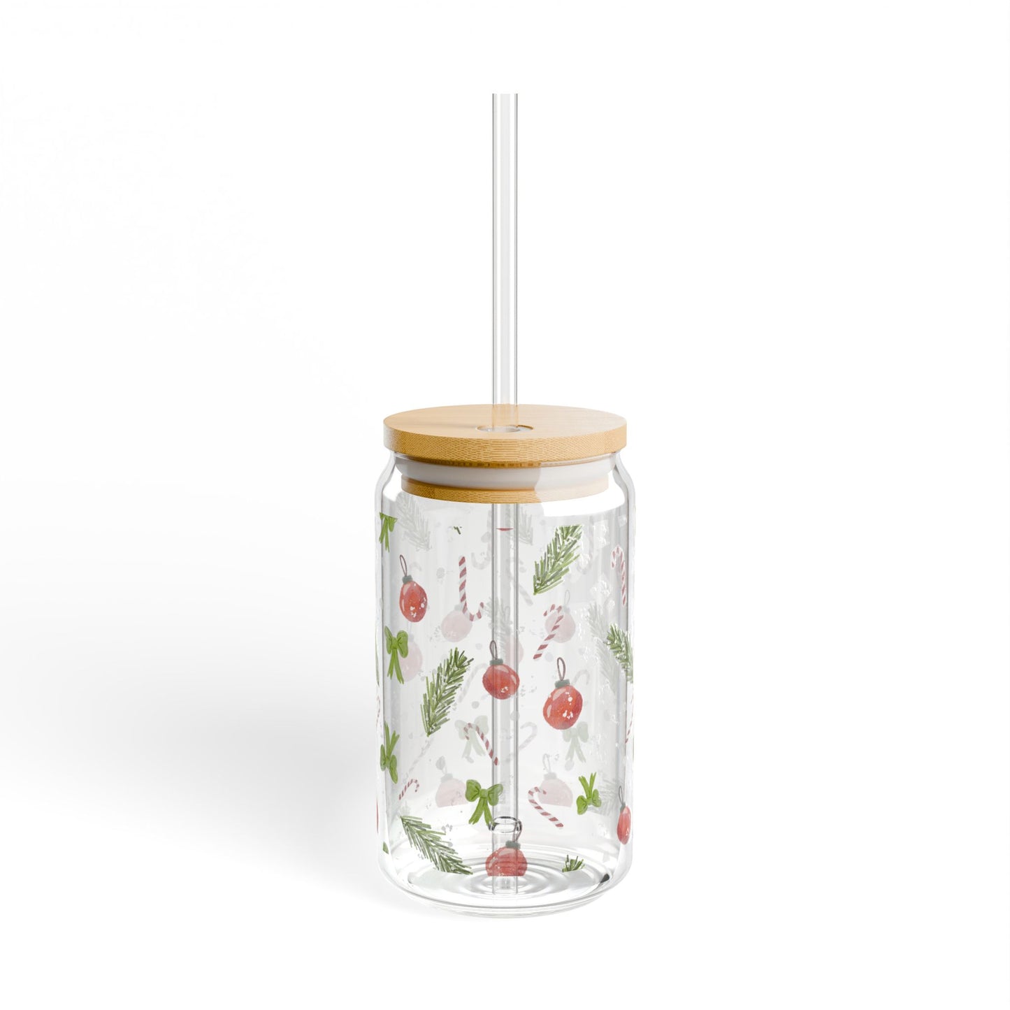 Sipper Glass Christmas Trimings Watercolor Design 16oz