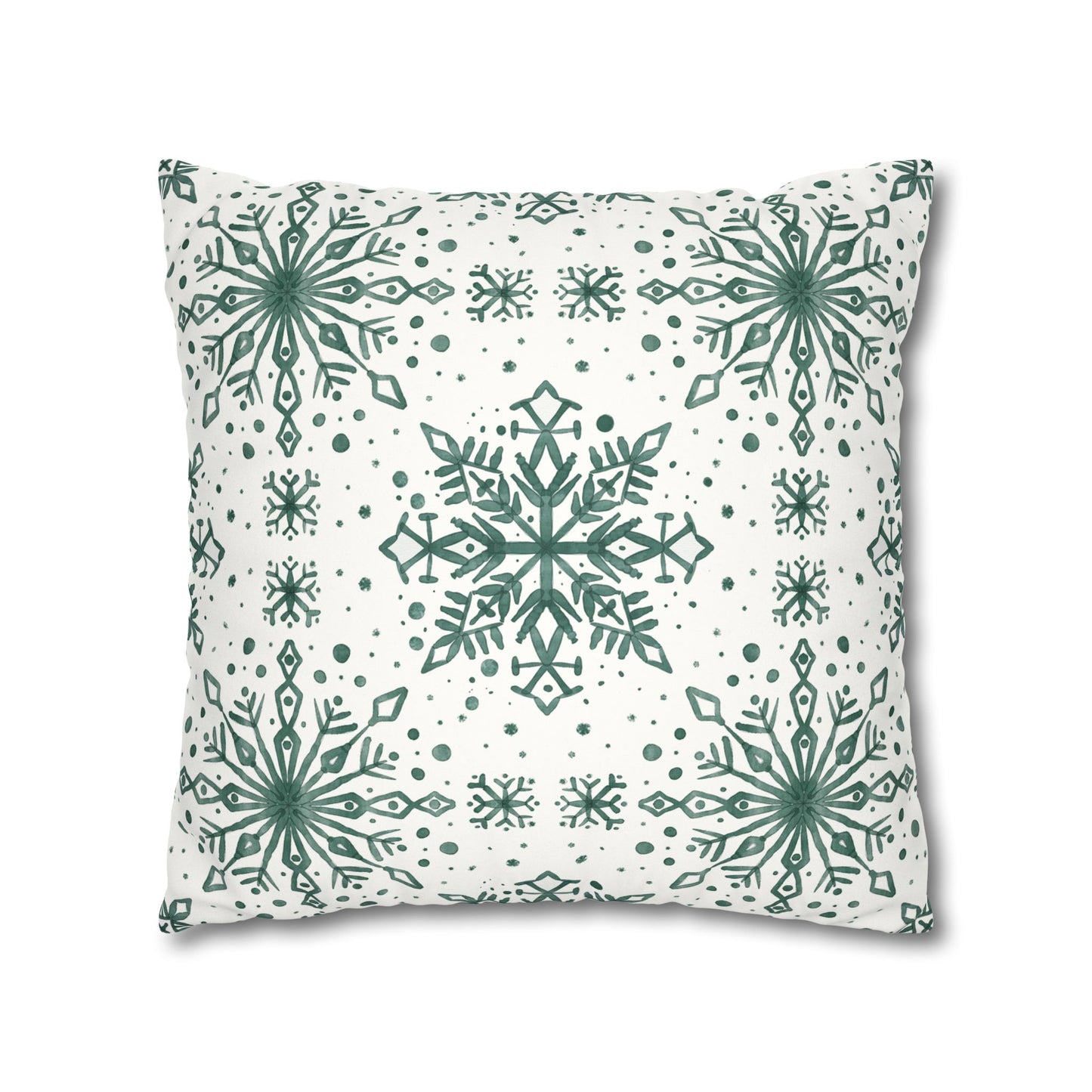 Pillowcase Watercolor Snowflake Design - Green and White