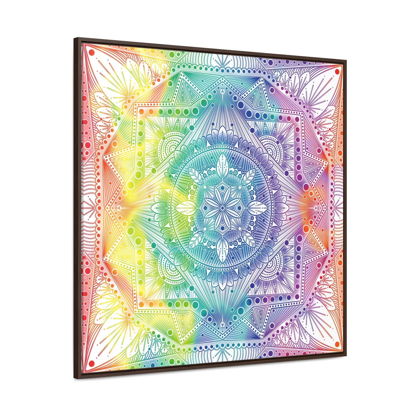 Canvas Prints, Holographic Rainbow Mandala Artwork, Square Frame, Psychedelic Wall Decor, Abstract Art Gift