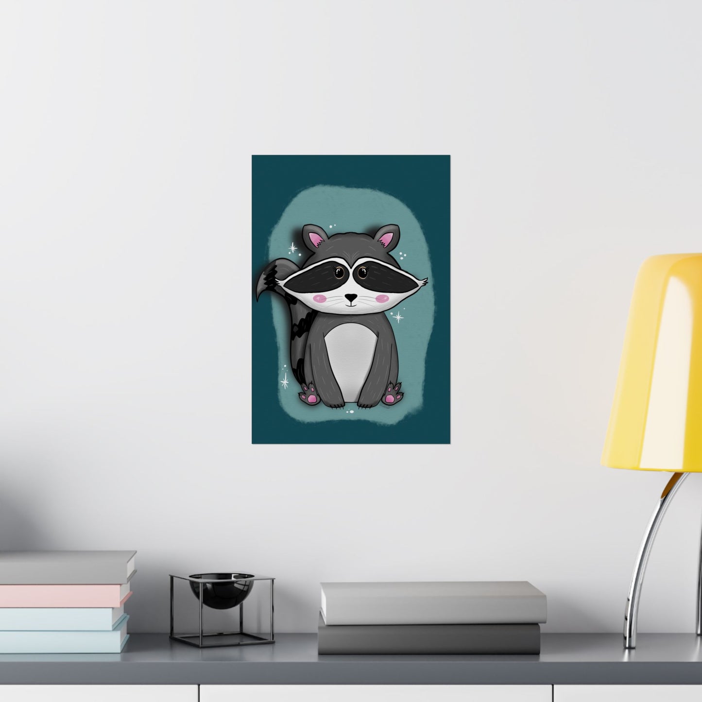 Vertical Poster, Raccoon Art Print, Matte Wall Decor, Midnight Mischief by Anndria, Animal Lover Gift, Nature Illustration, Cute Home Decor,