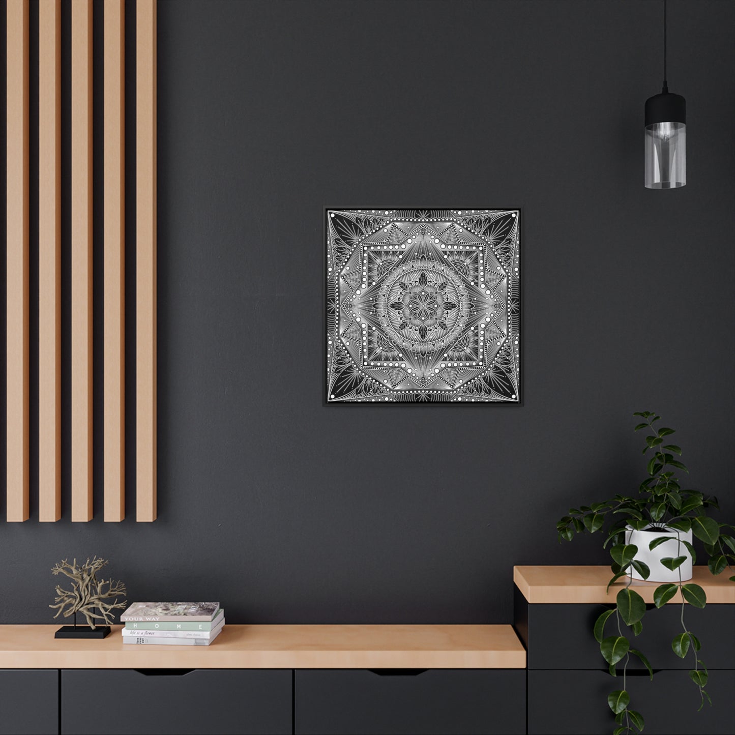 Square Frame Canvas Print, Black and White Mandala Artwork by Anndria, Gallery Wall Decor, Minimalist Home Decoration, Zen Meditation Gift,
