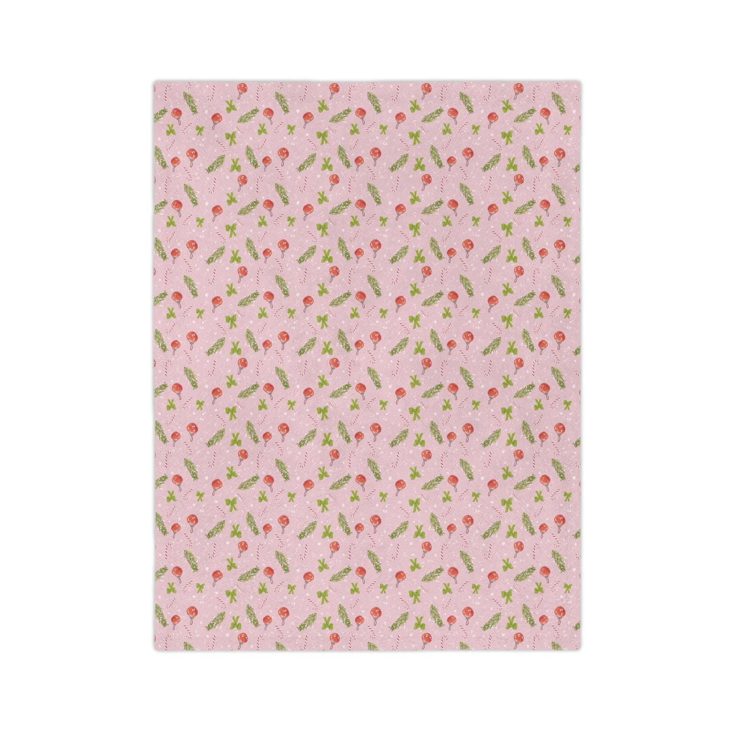 Velveteen Microfiber Blanket - Christmas Trim Pattern Watercolor Design - Pink