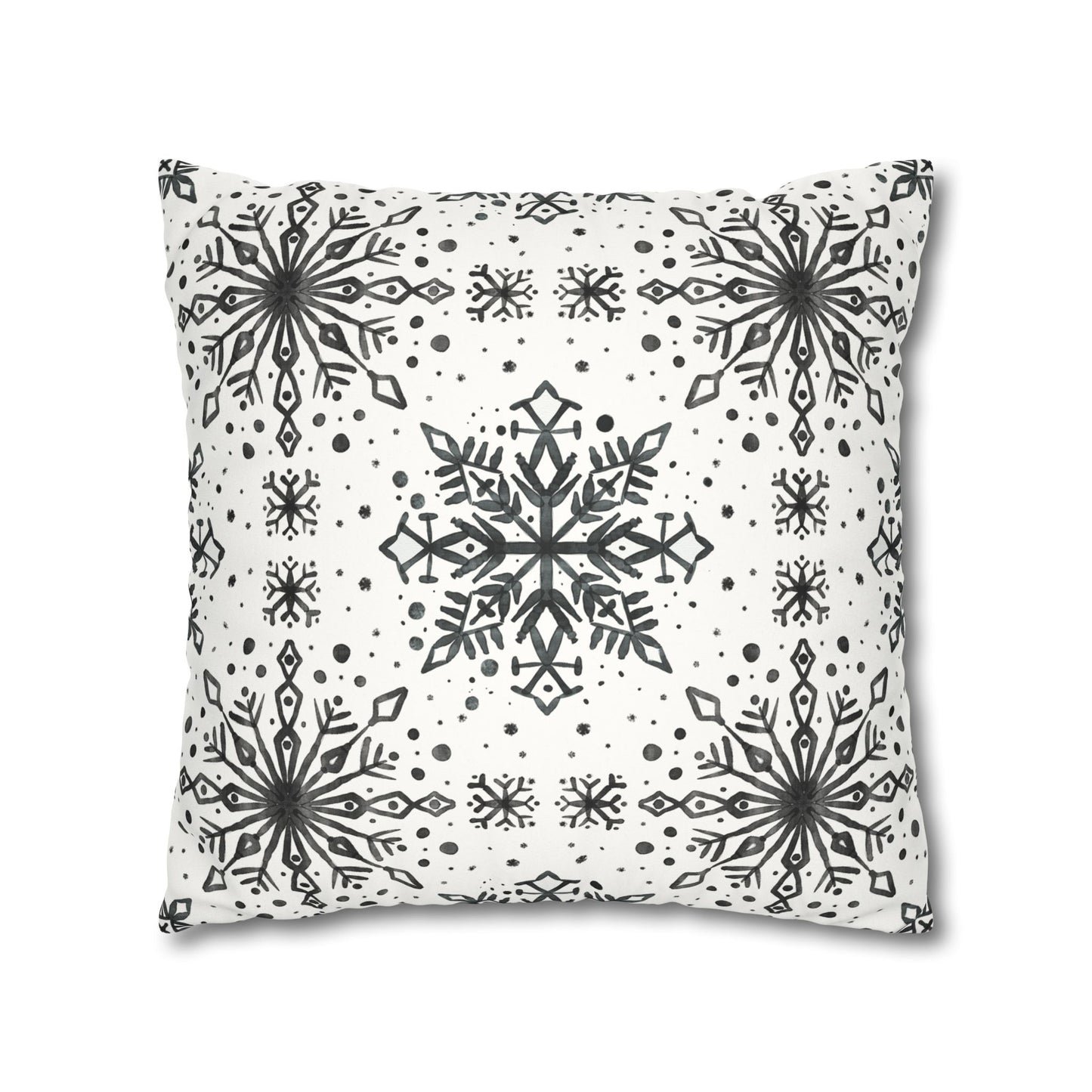 Pillowcase Watercolor Snowflake Design - Black and White
