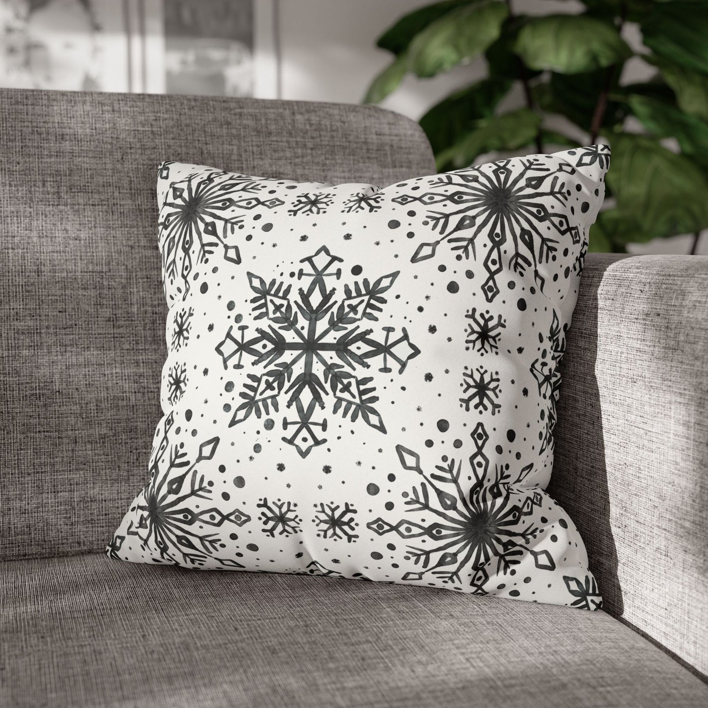 Pillowcase Watercolor Snowflake Design - Black and White