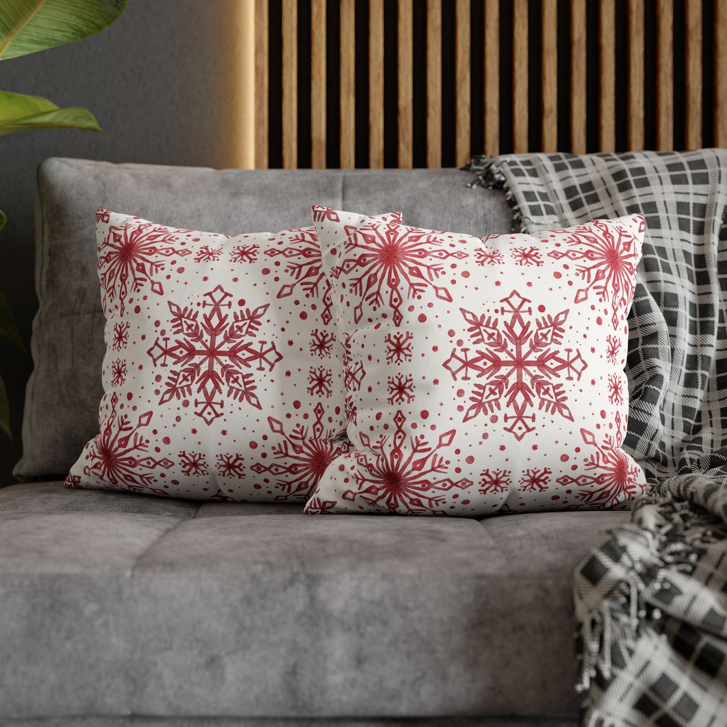 Pillowcase Watercolor Snowflake Design - Red and White