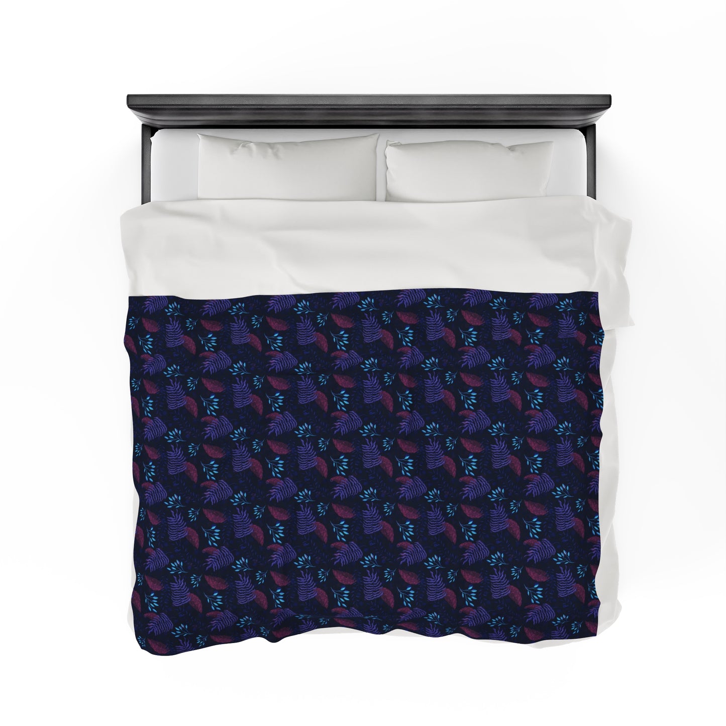 Plush Blanket - Purple and Blue Botanical Pattern by Anndria