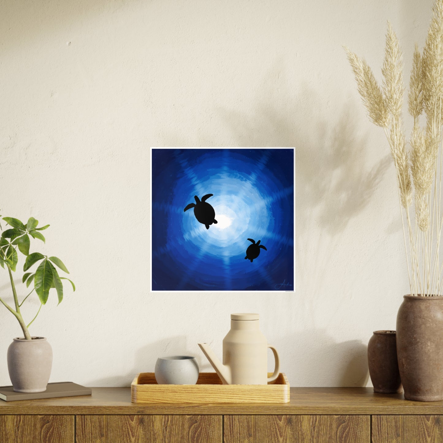 Ocean Turtles Photo Art Poster - Serene Sea Wall Decor Drawn by Anndria
