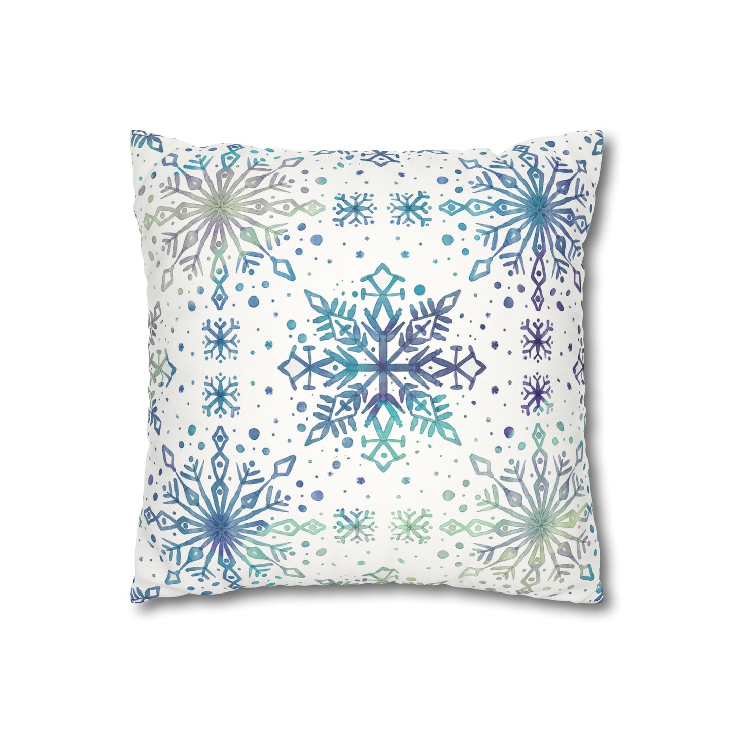 Pillowcase Watercolor Snowflake Design - Frosty teal, purple and green
