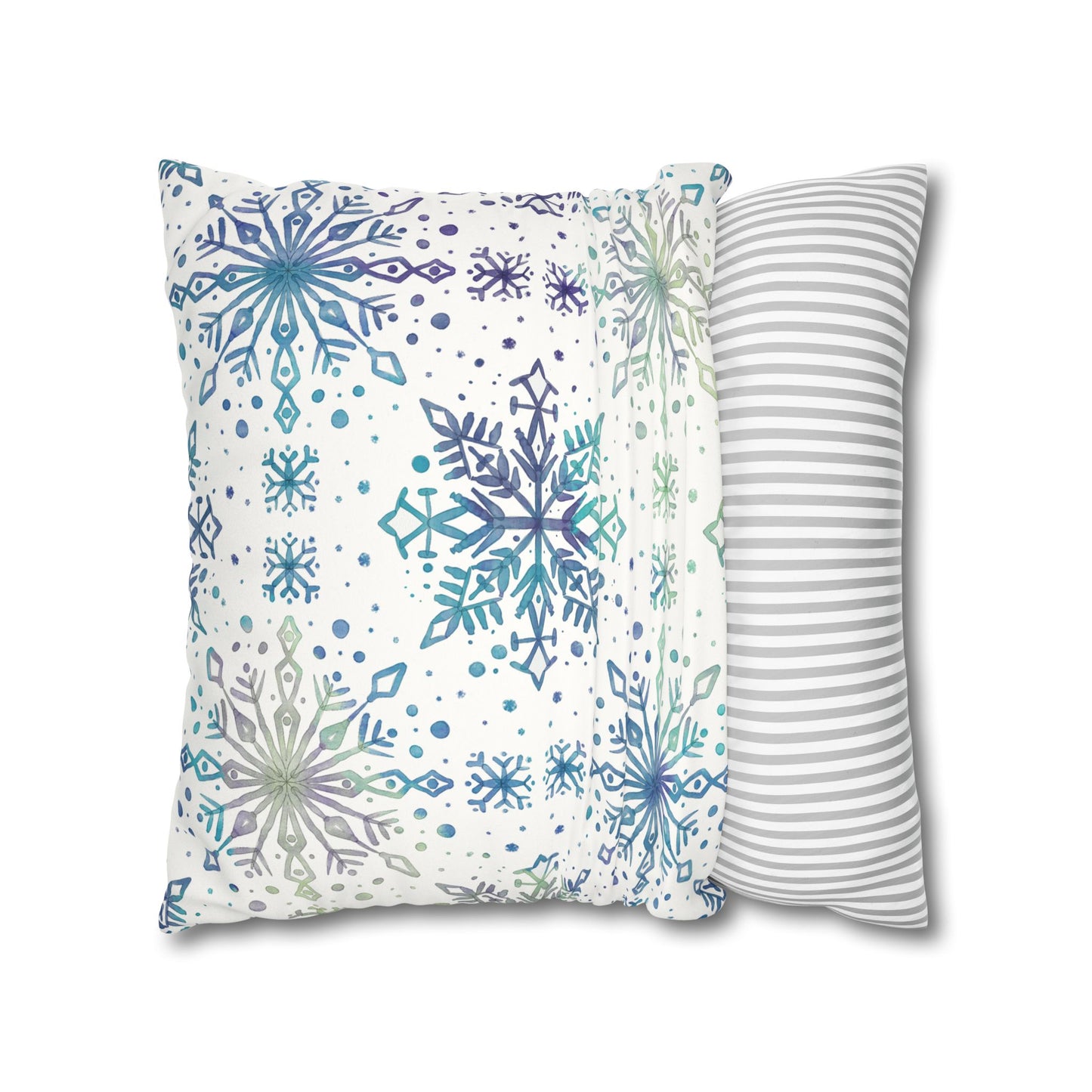 Pillowcase Watercolor Snowflake Design - Frosty teal, purple and green