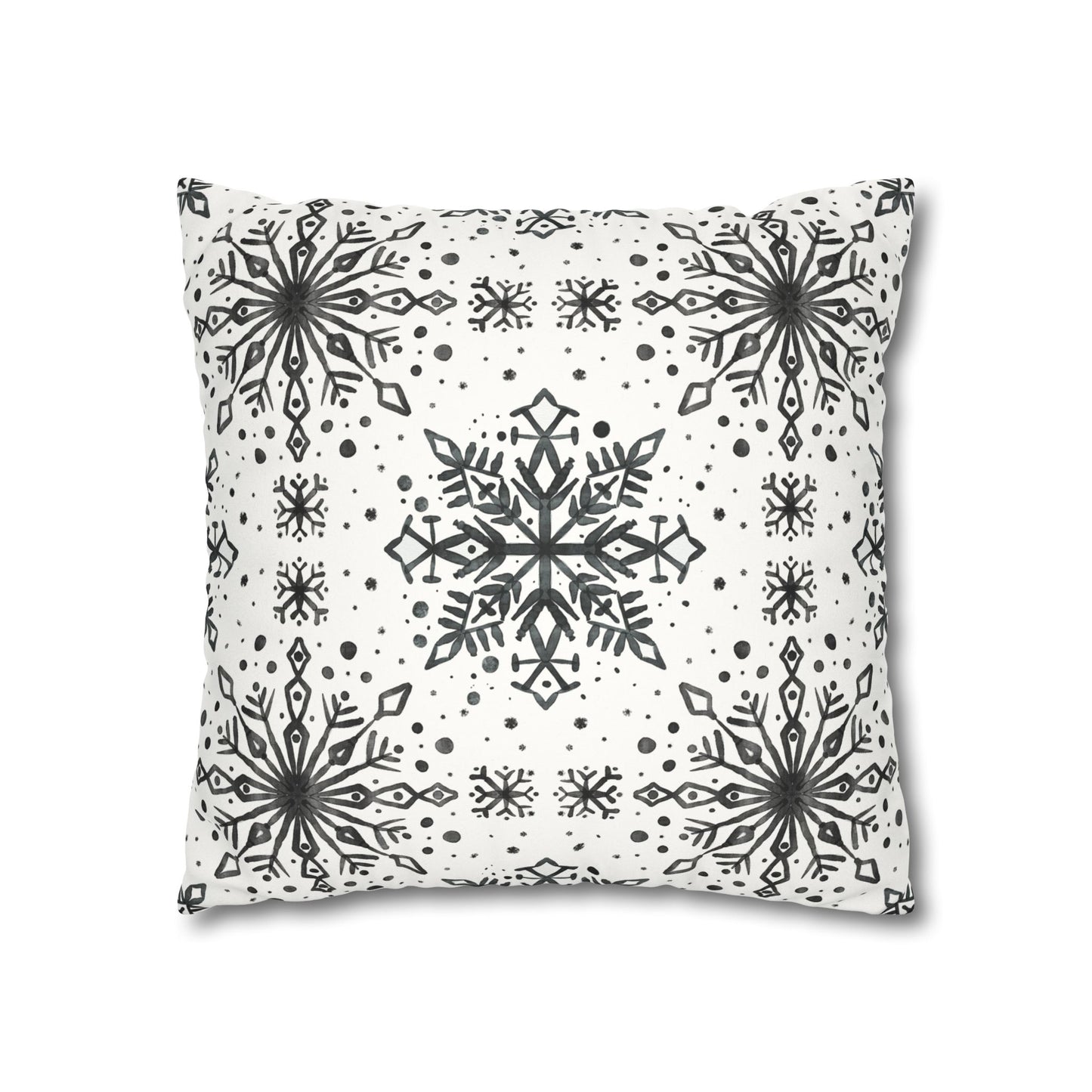 Pillowcase Watercolor Snowflake Design - Black and White
