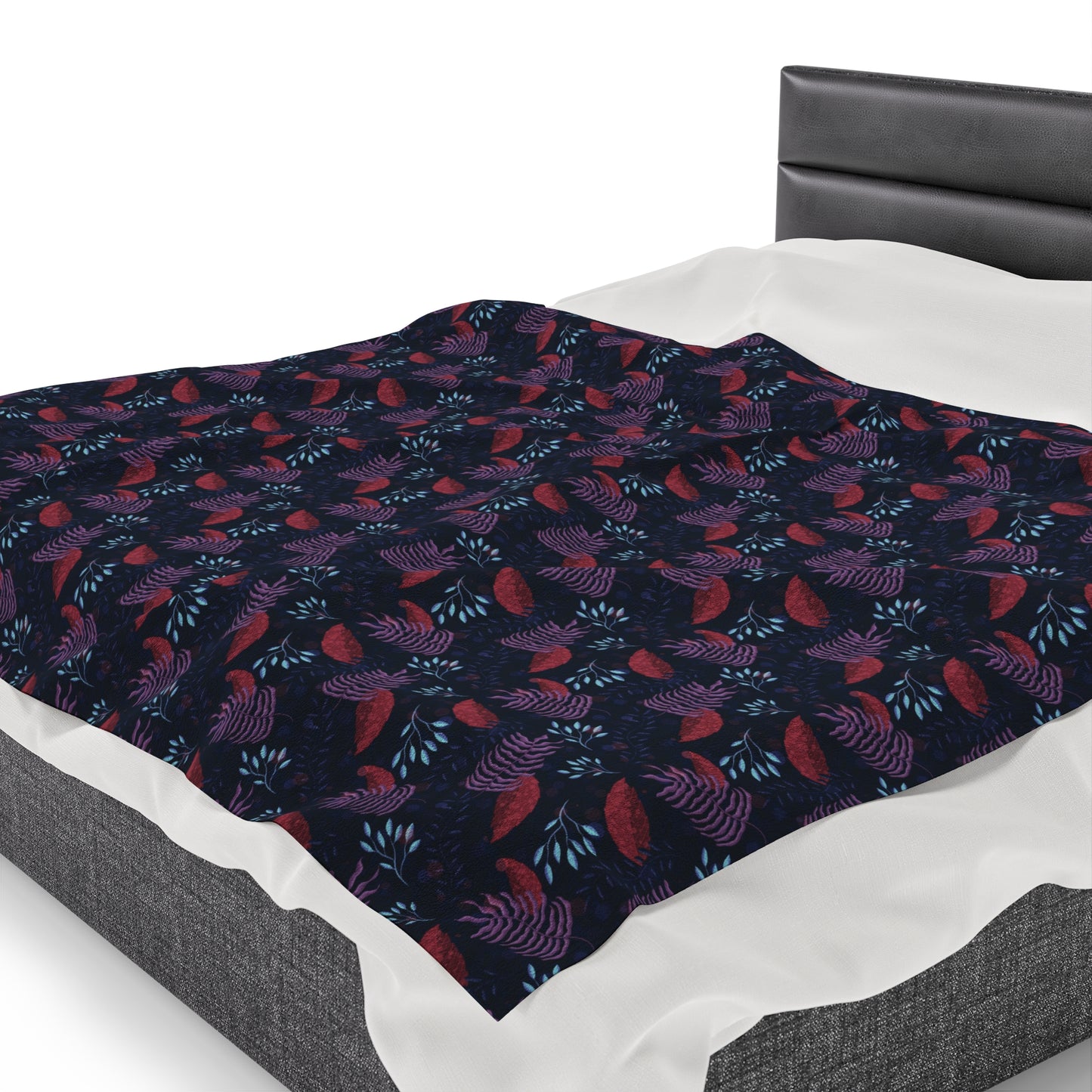 Plush Blanket - Purple, Pink and Blue Botanical Pattern by Anndria