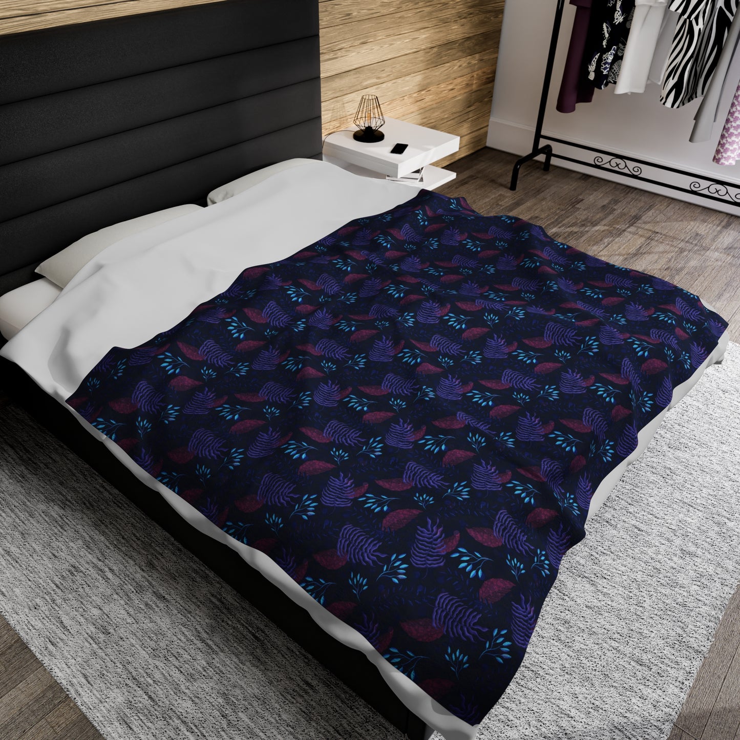 Plush Blanket - Purple and Blue Botanical Pattern by Anndria
