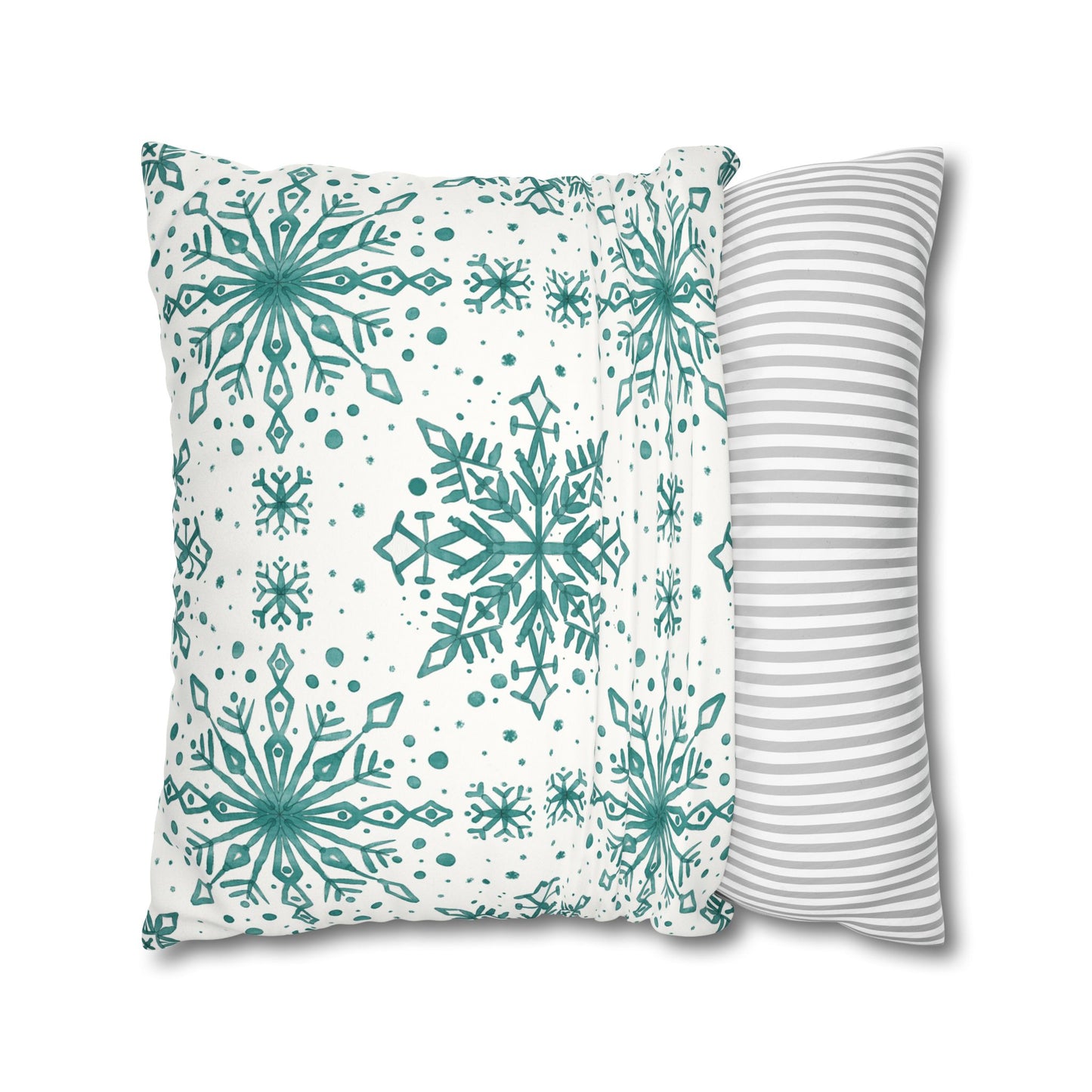 Pillowcase Watercolor Snowflake Design - Teal and White