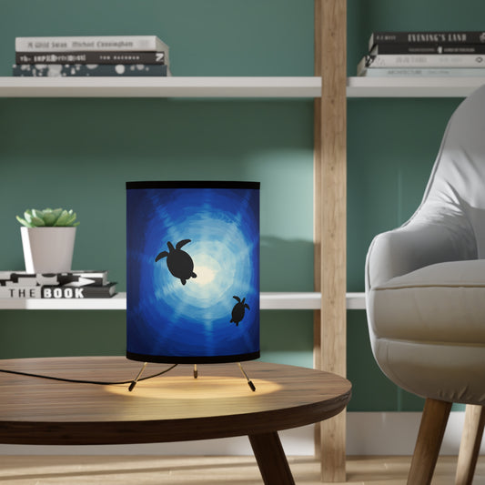 Ocean-Inspired Tripod Lamp with Turtle Design by Anndria | High-Res Printed Shade