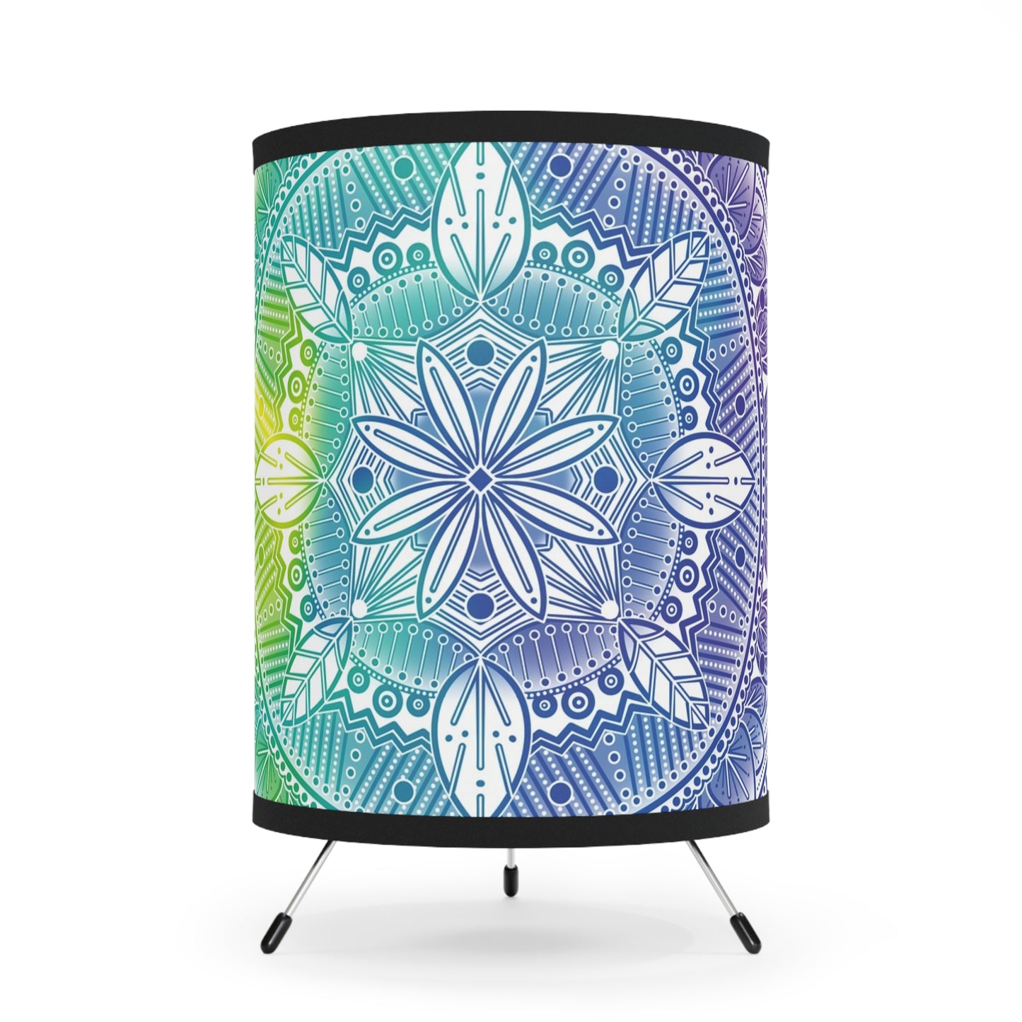 Lamp Shade, Rainbow Holographic Mandala Design by Anndria, Unique Tripod Lamp for Home Decor, US\CA Plug, Custom Printed Lighting,