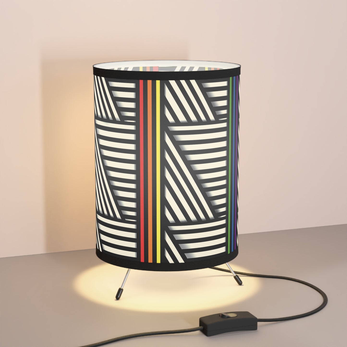 Modern Tripod Lamp with Geometric Pride Shade - High-Res Print, Perfect for Home Decor & Gifts