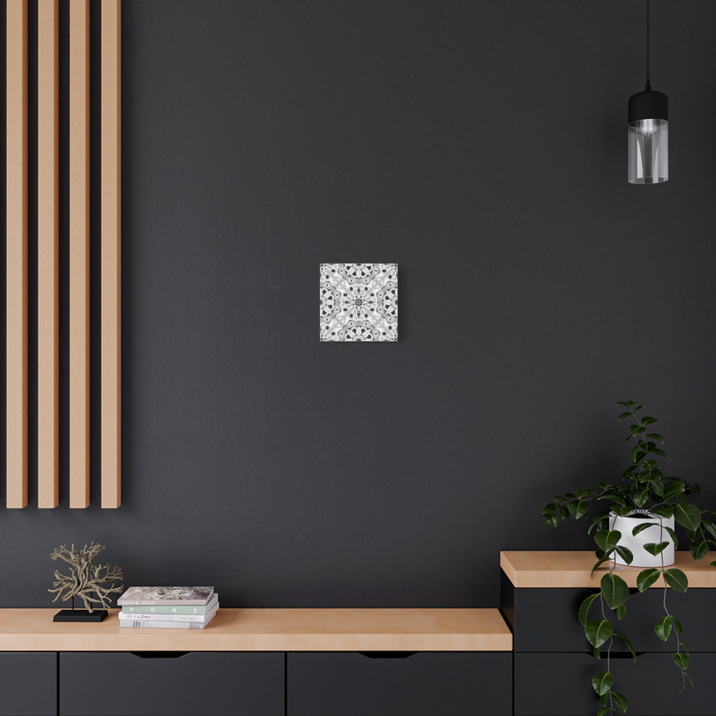 Black and White Floral Pattern Canvas Wall Art - Witchy Moth and Moons