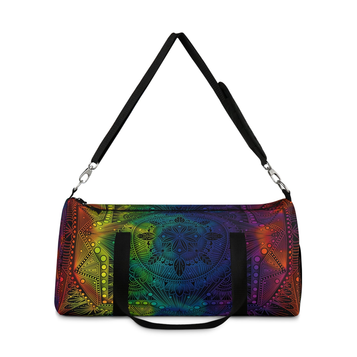 Rainbow Mandala Duffel Bag, Holographic Hiking Gym Weekend Travel Accessories, Custom Anndria Design, Unique Yoga Fitness Tote, Boho