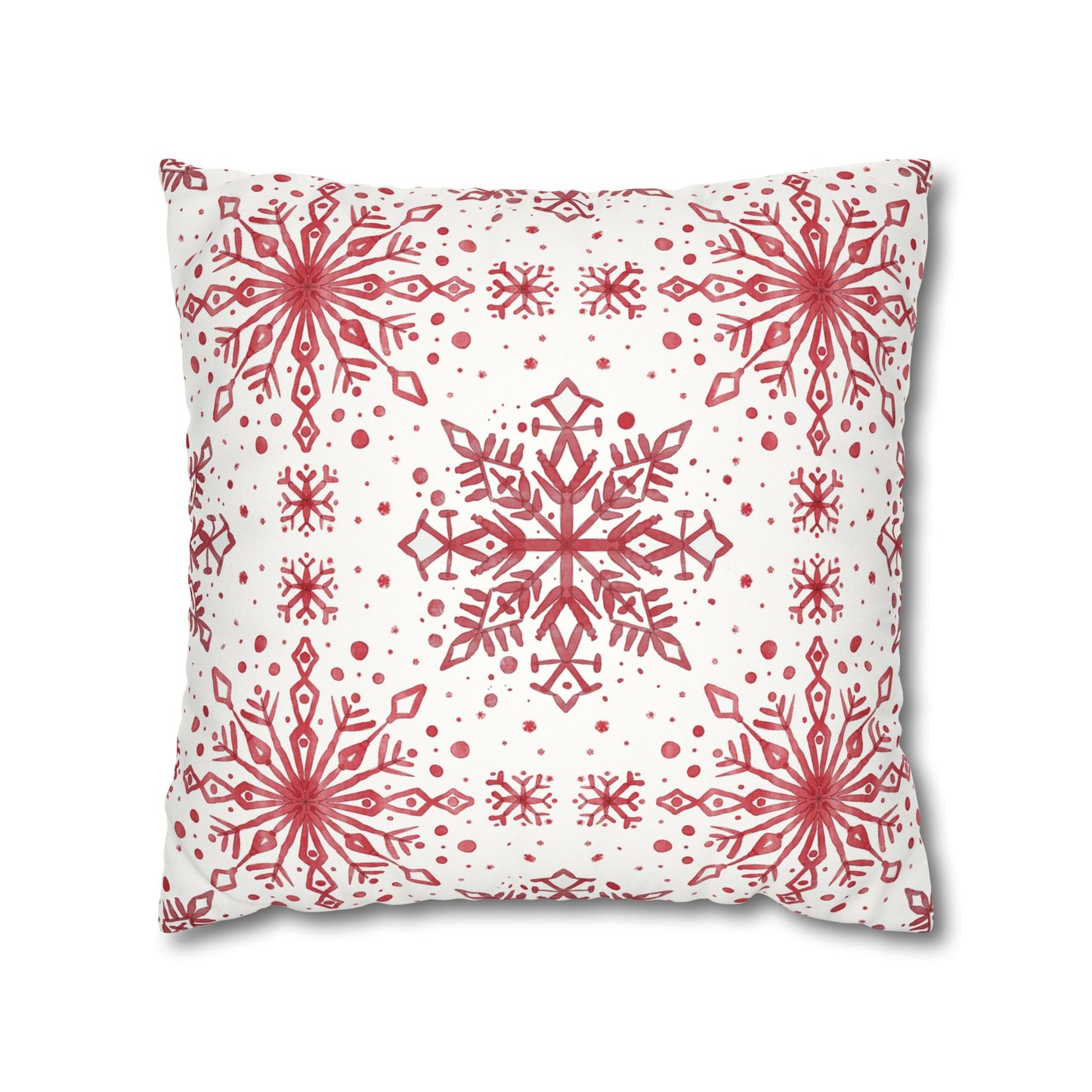 Pillowcase Watercolor Snowflake Design - Red and White