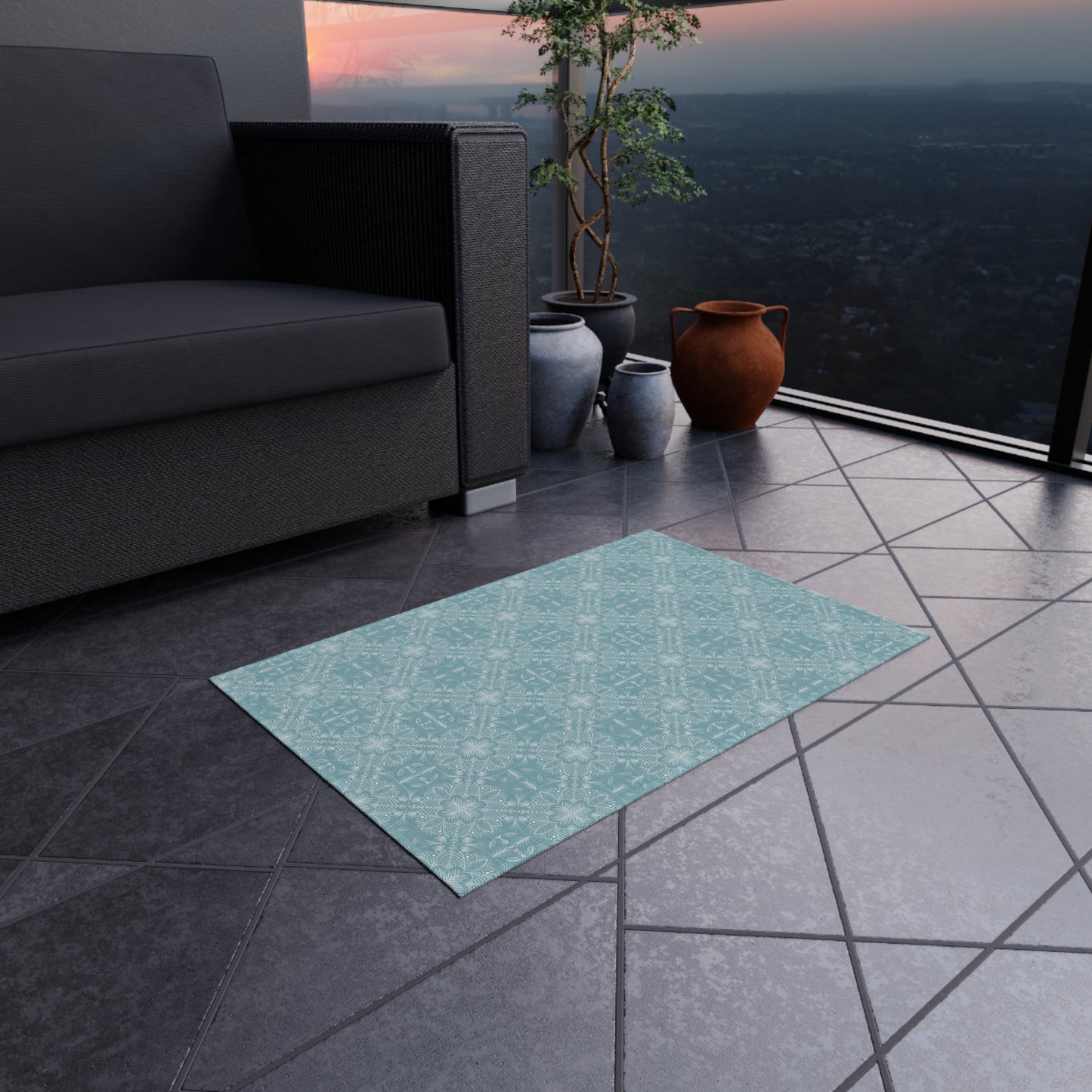 Elegant Outdoor Rug - Floral Pattern for Patio & Garden Decor