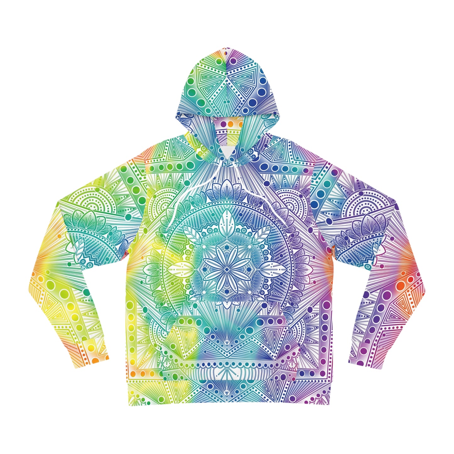 Mandala Hoodie, Holographic Rainbow Psychedelic Artwork by Anndria, Festival Fashion, Colorful Sweatshirt, Boho Clothing, Trippy Hooded Top,
