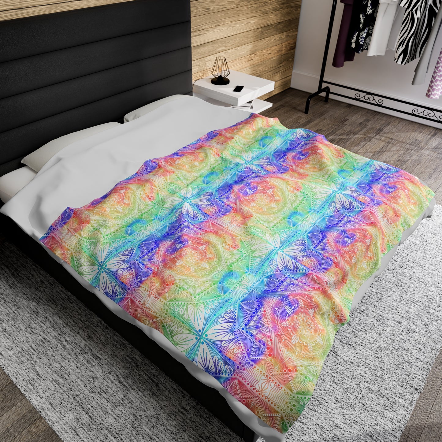 Velveteen Plush Blanket - Celestial Kaleidoscope Mandala Style Artwork by Anndria