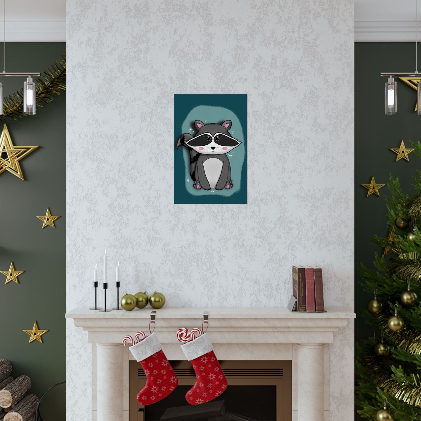Vertical Poster, Raccoon Art Print, Matte Wall Decor, Midnight Mischief by Anndria, Animal Lover Gift, Nature Illustration, Cute Home Decor,