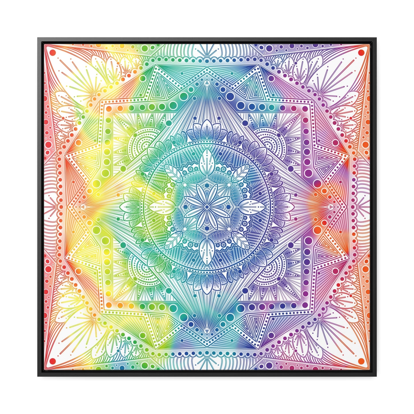 Canvas Prints, Holographic Rainbow Mandala Artwork, Square Frame, Psychedelic Wall Decor, Abstract Art Gift