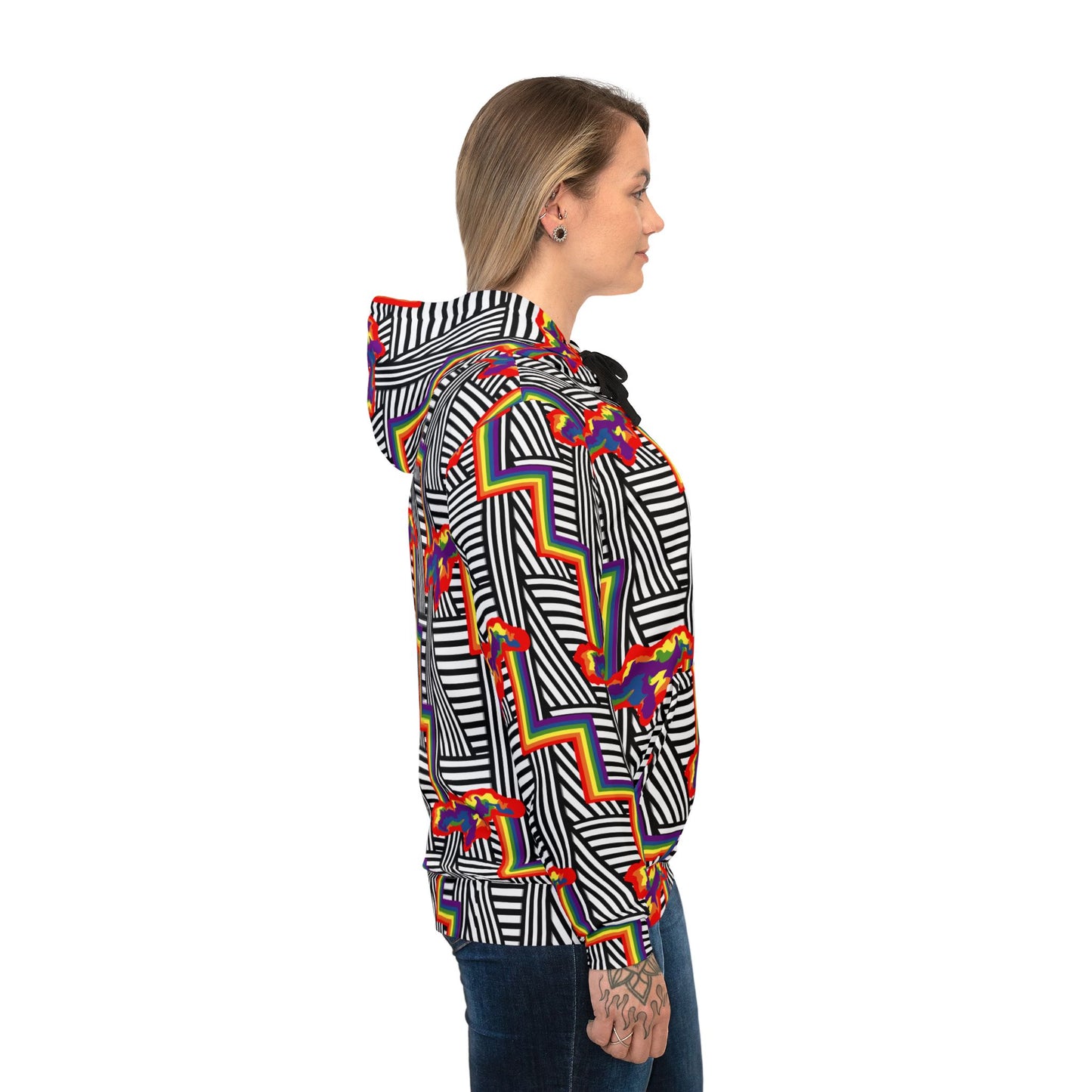 PRIDE Stylish Striped Athletic Hoodie - Modern Black & White Design for Active Lifestyles