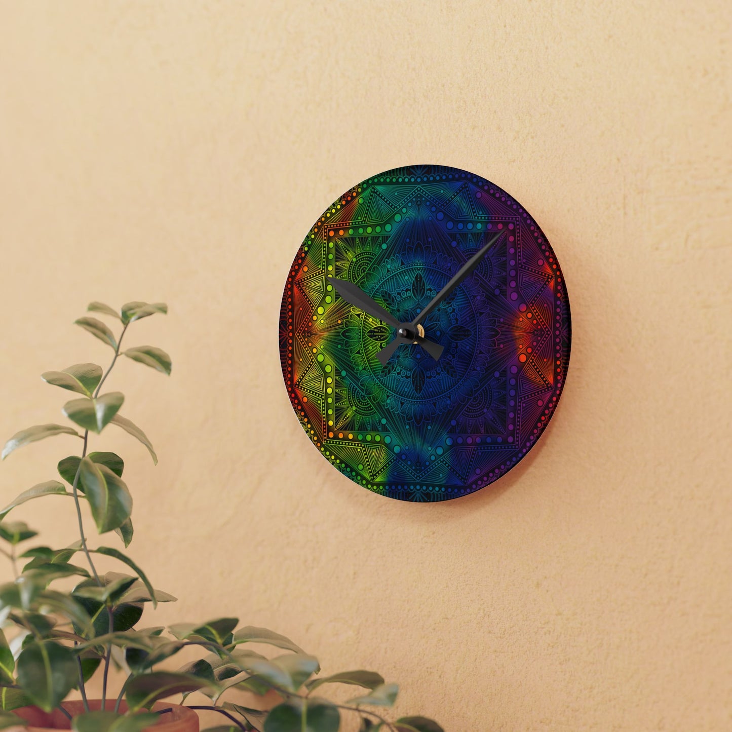 Mandala Wall Clock, Rainbow Holographic Acrylic Clock, Psychedelic Art, Colorful Home Decor, Unique Gift Idea, Anndria Design