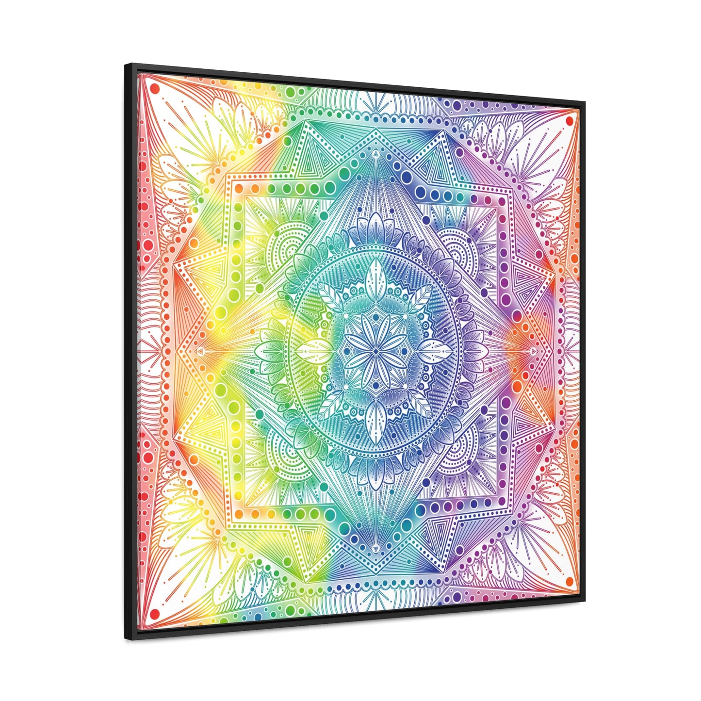 Canvas Prints, Holographic Rainbow Mandala Artwork, Square Frame, Psychedelic Wall Decor, Abstract Art Gift