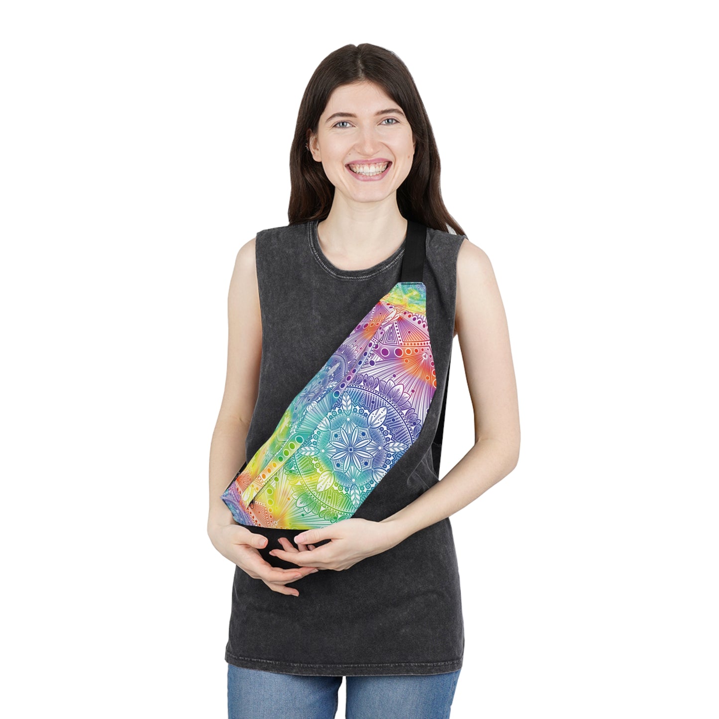 Holographic Fanny Pack, Rainbow Mandala Waist Bag, Festival Accessory, Unique Design Hip Bag, Fashion Statement Belt Bag
