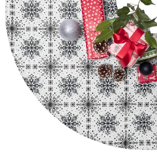 Tree Skirt - Watercolor Snowflake design by Anndria - Black and White