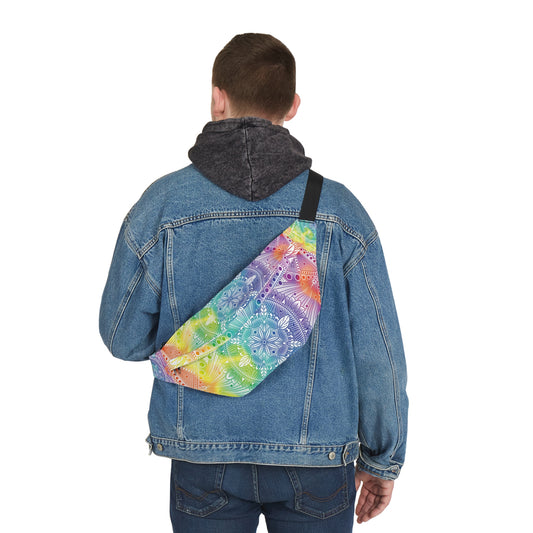 Holographic Fanny Pack, Rainbow Mandala Waist Bag, Festival Accessory, Unique Design Hip Bag, Fashion Statement Belt Bag