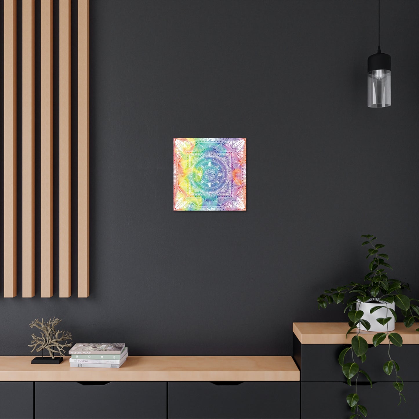 Canvas Wall Art, Rainbow Holographic Psychedelic Mandala by Anndria, Home Decor, Wall Decor, Art Print, Boho Wall Hanging, Hippie Wall