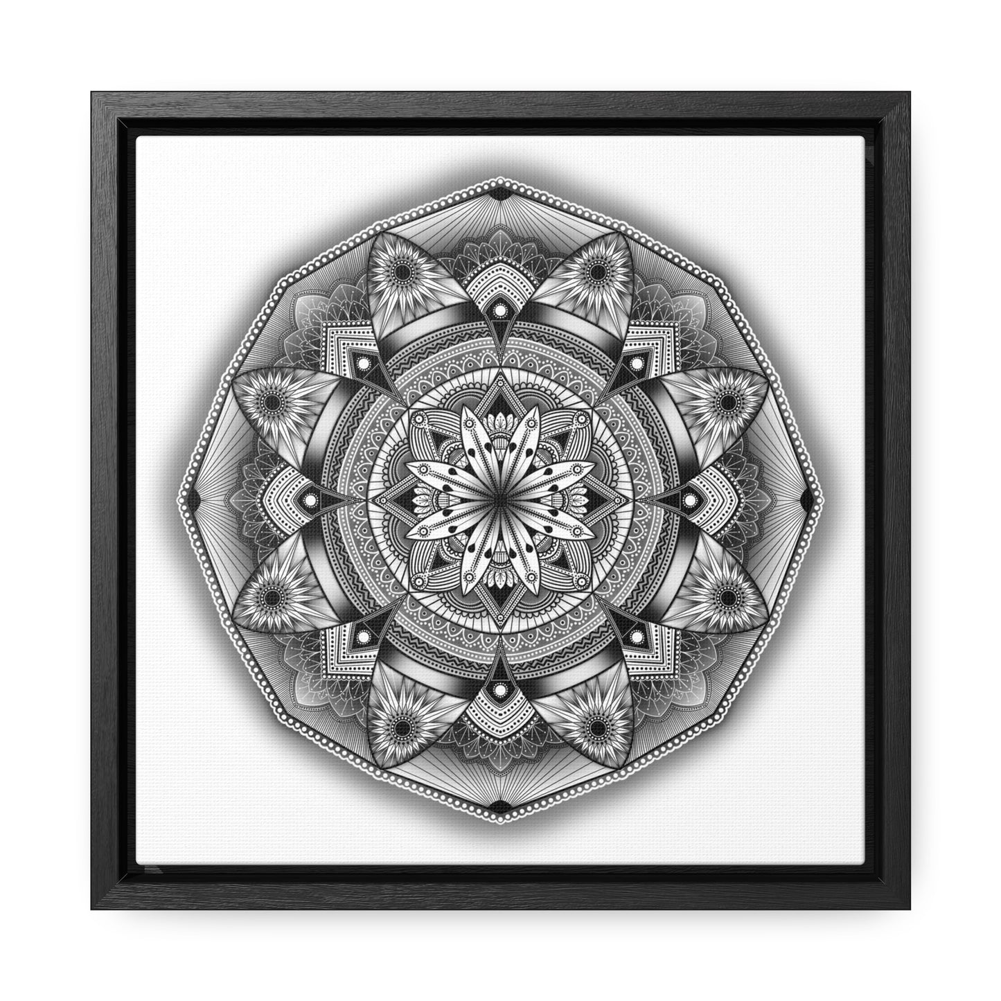 Square Frame Canvas Print, Black and White Mandala Artwork by Anndria, Gallery Wall Decor, Minimalist Home Decoration, Zen Meditation Gift,