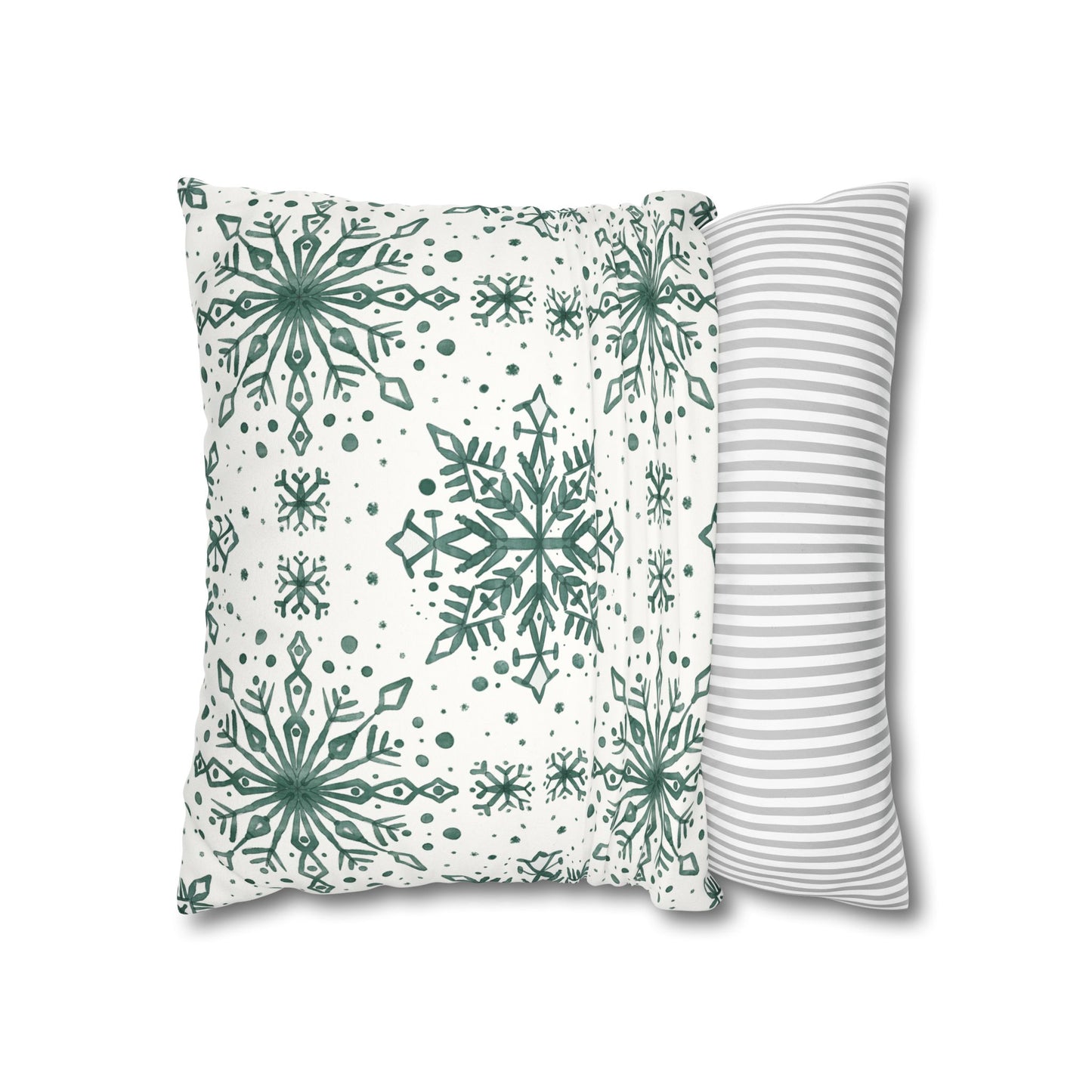 Pillowcase Watercolor Snowflake Design - Green and White