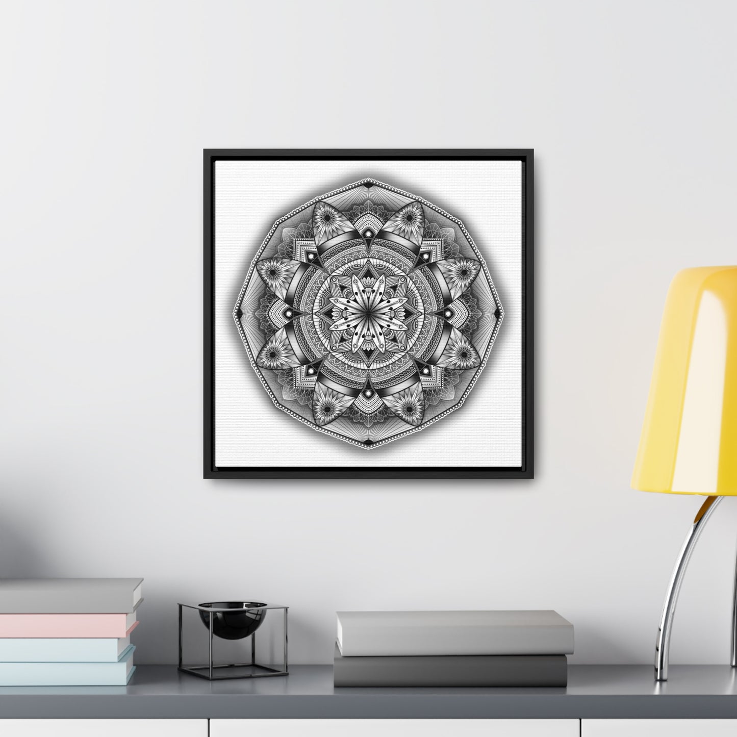 Square Frame Canvas Print, Black and White Mandala Artwork by Anndria, Gallery Wall Decor, Minimalist Home Decoration, Zen Meditation Gift,