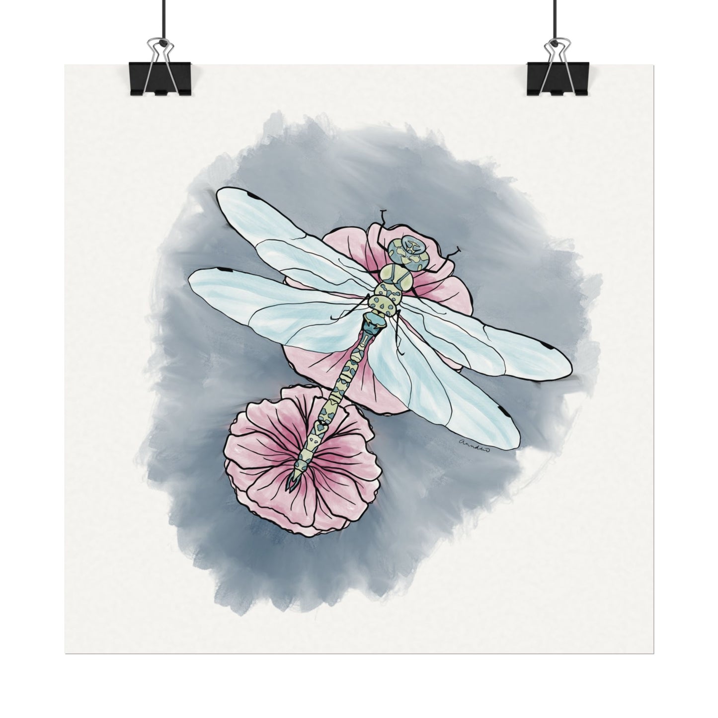 Matte Poster, Dragonfly Art Print, Textured Watercolor Wall Decor, Anndria Illustration, Unique Nature Art, Insect Drawing, Home Office
