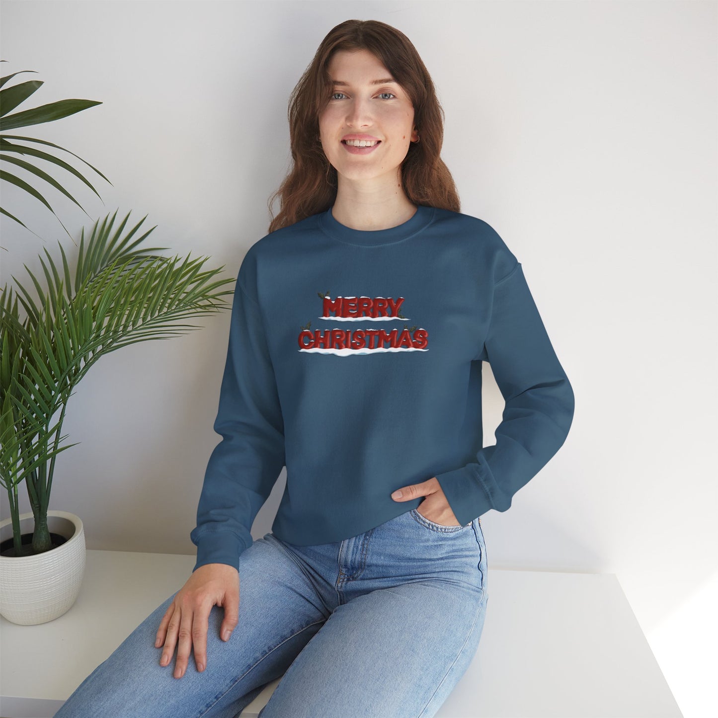 Merry Christmas with Snow and Holly - Unisex Sweatshirt