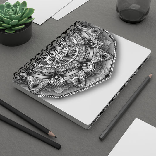 Mandala Spiral Bound Journal, Black and White Notebook, Mandala Pattern Sketchbook, Artistic Journal, Boho Diary, Zen Planner