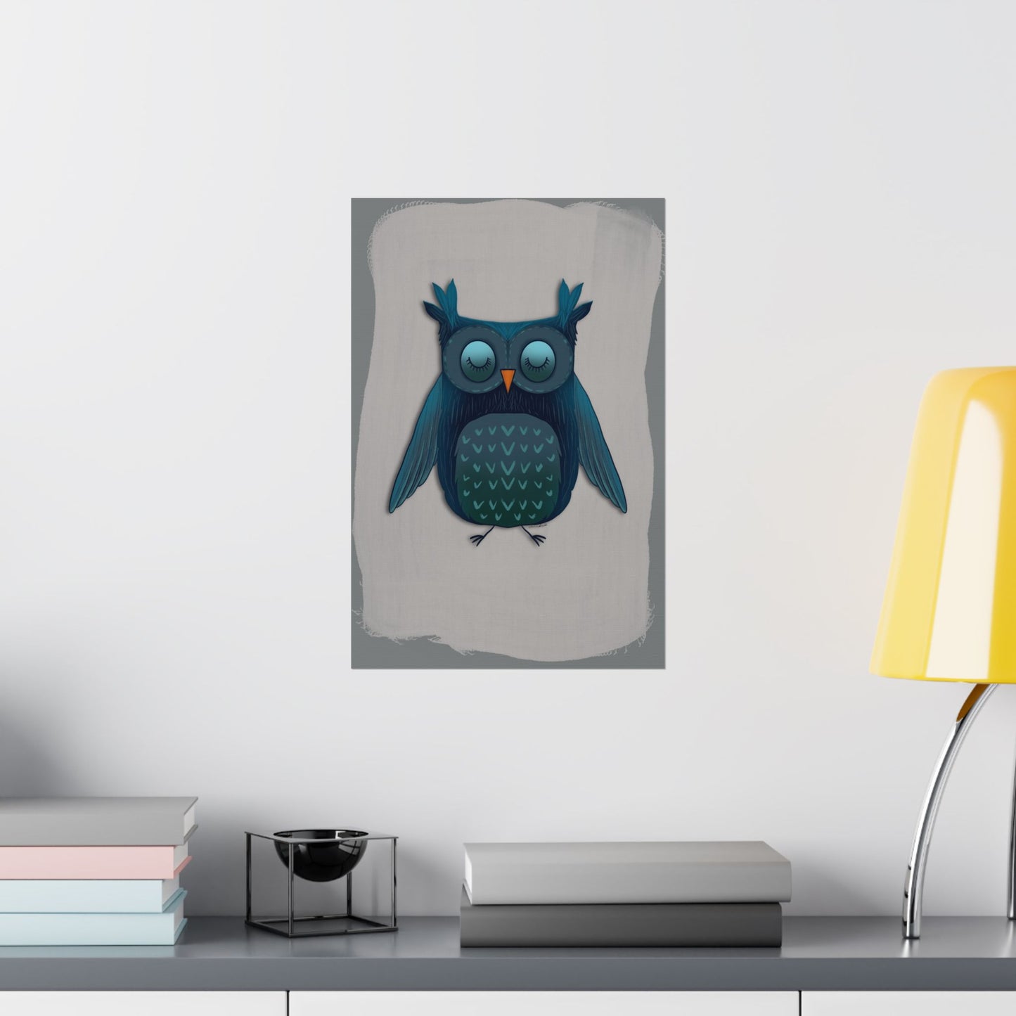 Vertical Poster, Blue Owl Art Print, Matte Finish Wall Decor, Anndria Design, Bird Lover Gift, Nature Theme Decoration