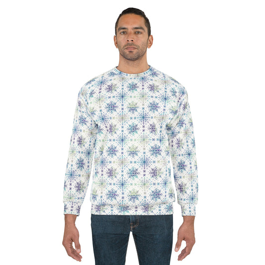 Snowflake Unisex Sweatshirt - Watercolor Design by Anndria - Frosty teal, purple and green
