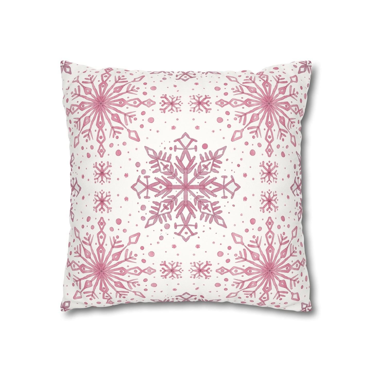 Pillowcase Watercolor Snowflake Design - Pink and White