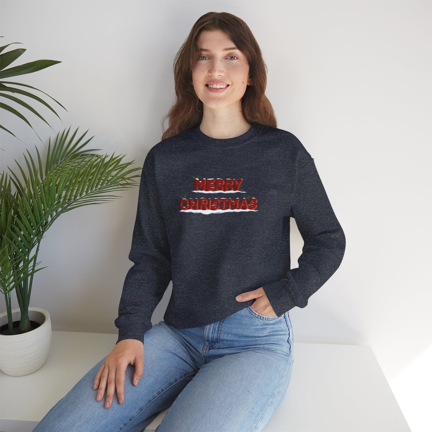 Merry Christmas with Snow and Holly - Unisex Sweatshirt