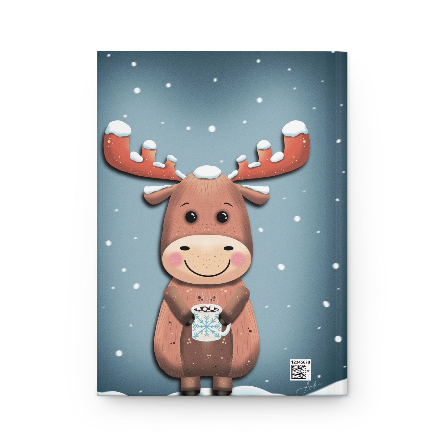 Hardcover Journal Matte with Anndria's Frosty Sips Cute Moose Drawing, Notebook, Sketchbook, Diary, Gift for Writers, Winter Holidays