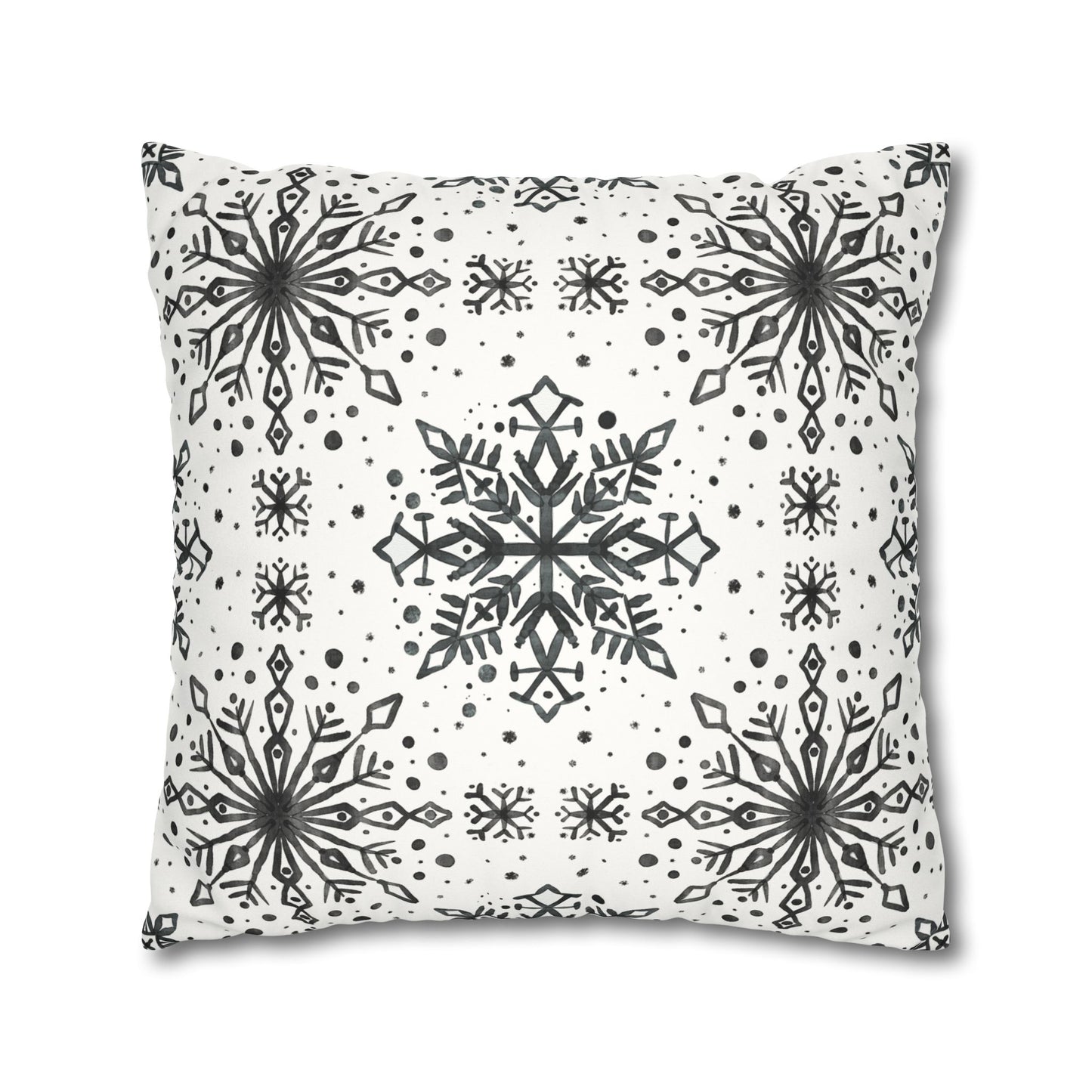 Pillowcase Watercolor Snowflake Design - Black and White